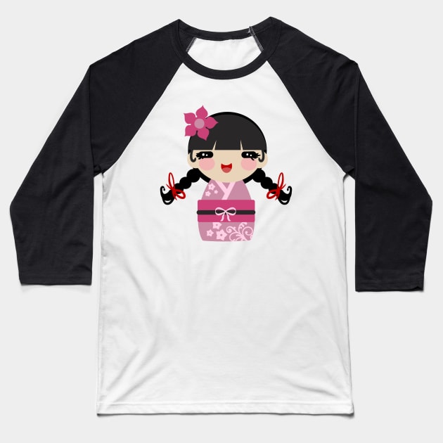 Pink Kokeshi Baseball T-Shirt by saradaboru